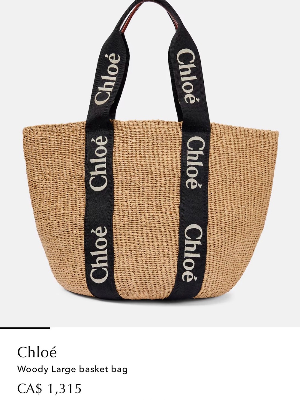 Authentic CHLOÉ
Beige Large Woody Basket Tote Black straps